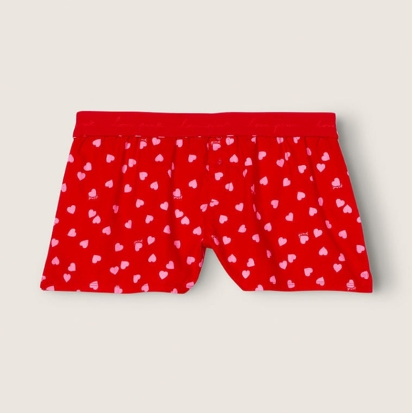 Victoria Secret- Red Pin Up V- Heart Flannel Boxy Pajama Shorts-XXL - Picture 1 of 3